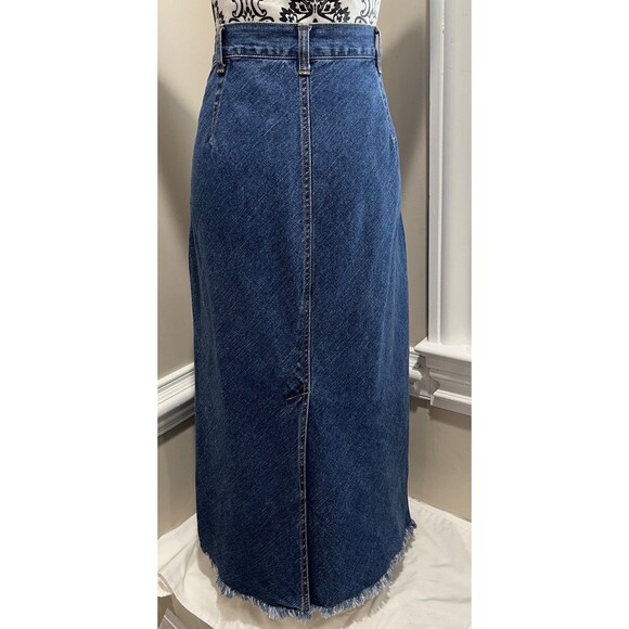 BILL BLASS VTG Jean Skirt 12P Denim Maxi Front/Back Slit Raw Hem Cowgirl Grunge - Picture 7 of 16